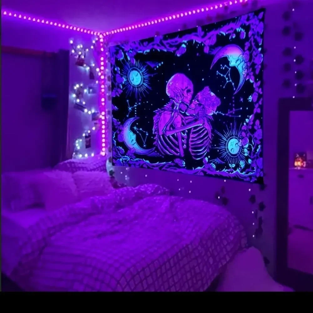 Blacklight Skeleton lovers Tapestry wall decor